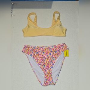 Forever 21 Yellow Bikini Top with Multicolor Floral High-Waist Bottoms